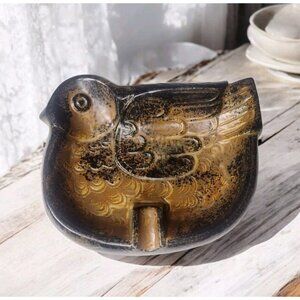 New Trends Art Pottery Chicken Bird Ashtray Trinket Brown Farmhouse Country